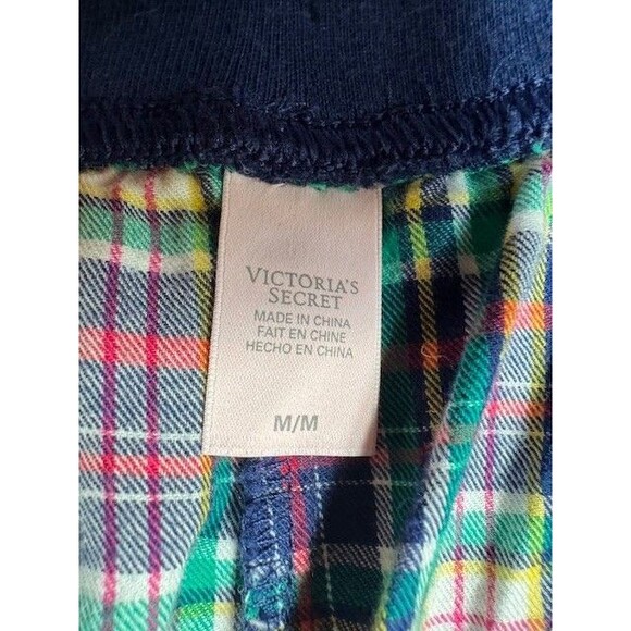 Womens Victoria’s‎ Secret Pajama Pants M Blue Pink Plaid Flannel Pjs Pockets - Picture 3 of 10